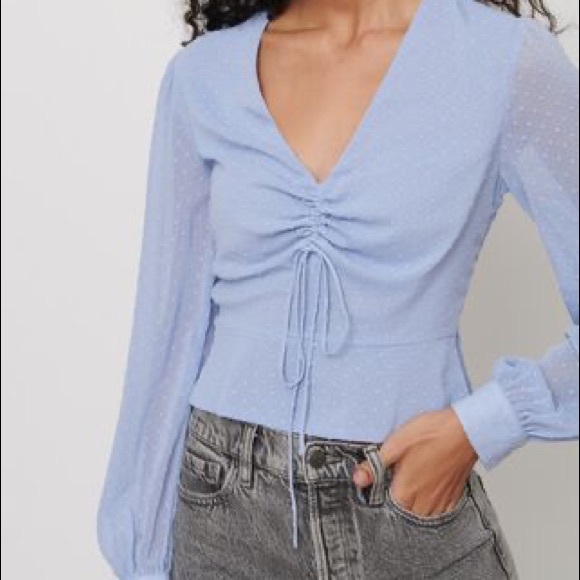 Dynamite - Baby Blue Long sleeve Peplum Top Size M - Picture 1 of 4